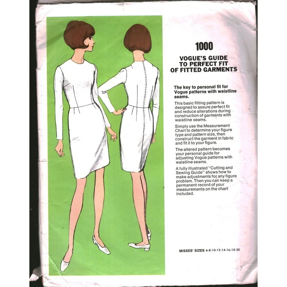 Vintage Vogue 1000 Guide to Perfect Fit Sewing Pattern Basic Fitting Shell Sz 12